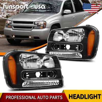 Headlights Assembly For 02-09 Chevrolet Trailblazer Black Housing Amber Headlamp • $75.99