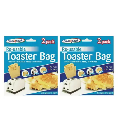 Toaster Toastie Bags Sandwich Toast Bags Reusable Pockets Toasty Toastabags 4 Pk • £3.45