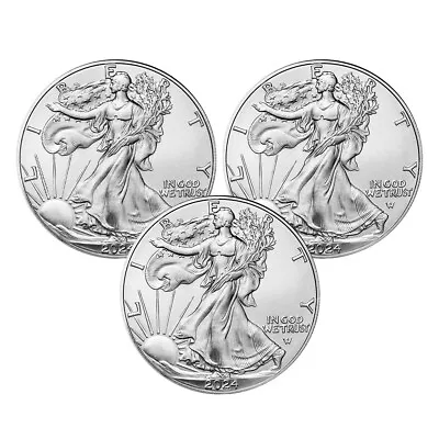 Lot Of 3 - 2024 $1 American Silver Eagle 1 Oz BU • $106.79