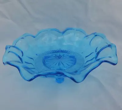 Vintage Turquoise Pressed Glass Davidson / Mayers  Jacobean  Shallow Footed Bowl • £14.99