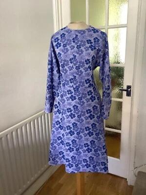 £24.99 • Buy VTG 60s 70s BLUE FLOWER POWER CRIMPLENE FIT & FLARE A-LINE RETRO DAY DRESS 12-14