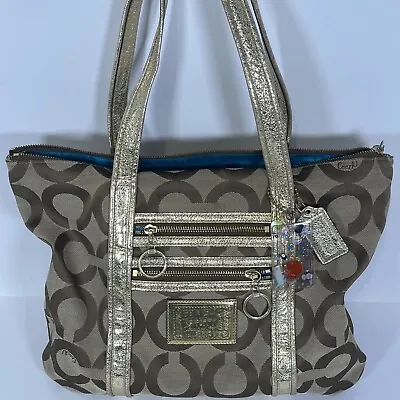 Authentic COACH Poppy Op Art Glam Gold And Khaki Tote Bag #13826 • $22.39