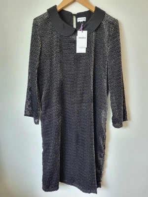 £65 • Buy BNWT! Brora Lined Velvet Accent Evening Dress Peter Pan Collar Size 8 Stunning!