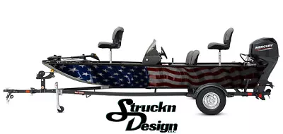 $282.45 • Buy American Flag USA Concrete Graphic Fishing Vinyl Bass Fish Decal Wrap Kit Boat