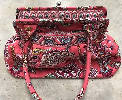 Vera Bradley Eloise Coral Kisslock Purse Handbag Big Shoulder Bag Pink Floral • $59.95