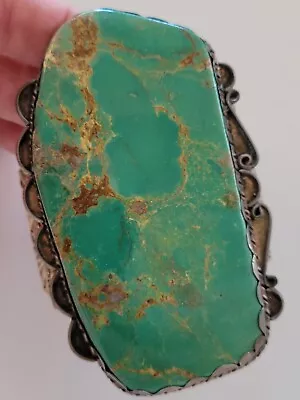 Signed Old PAWN Vintage NAVAJO Kings Manassa HUGE Turquoise Slab Cuff Bracelet • $1875