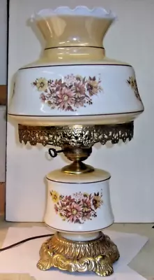 Vintage EF & EF Ind 1972 HURRICANE GWTW Lamp Brown Orange Flowers 22  #337X • $62.10