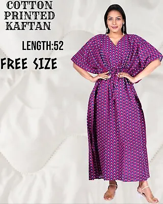 Cotton Purple Kaftan Indian Handmade Maxi Gown Dress Women's Clothing Kaftan AU • $33.75