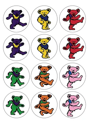 12 Grateful Dead Single Solid Dancing Bears Edible Paper Cupcake Cookie Toppers • $8