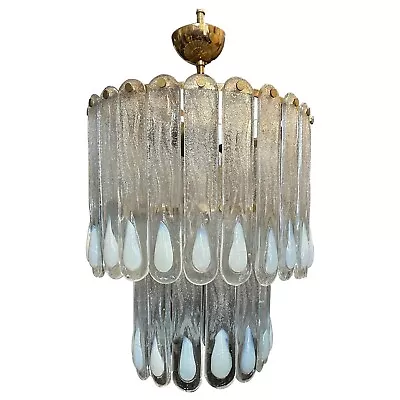 1970s Opalescent Murano Glass And Gilded Metal Cascade Chandelier By Mazzega • $2711