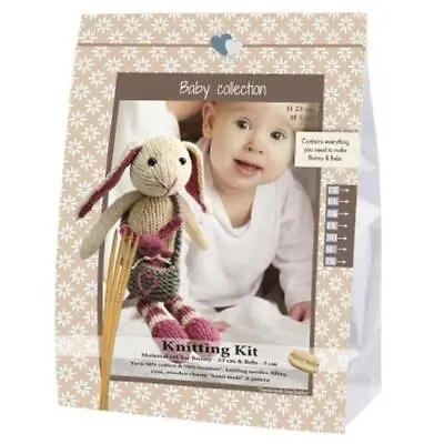 Go Handmade Knitting Kit BABY BUNNY MAGNUS & BEBS - Pink & Walnut • £15.99