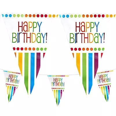 Multicolour Happy Birthday Bunting Party Dots & Stripe Plastic Garden Party - 8M • £3.49