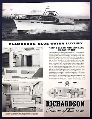 1959 Richardson 46 Golden Anniversary Luxury Motor Yacht Photo Vintage Print Ad • $9.59