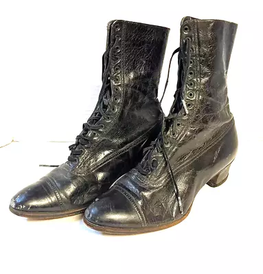 Early 1900's Morse & Rogers Black Leather Shoes Boots SUNDIAL Dr Parker's • $39