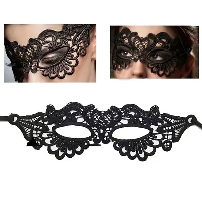 Masquerade Eye Mask Black Lace Gothic Fancy Dress Ladies Hen Party Halloween  • £3.49