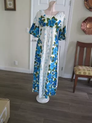 Vintage UI MAIKAI Hawaiian Muumuu Dress Gown Hibiscus Print All Cotton B36 • $79.99