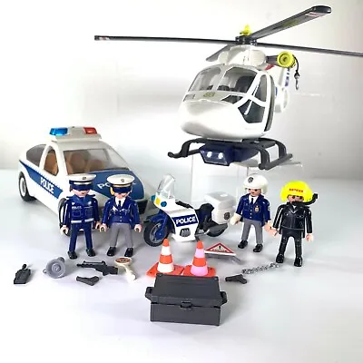 Playmobil Police Helicopter Car Motorbike Bundle City Action 6921 Searchlight • £29.99