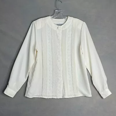 Christie Jill Womens Blouse Size 8 Vintage White Ivory Pleated Secretary Top LS • $12