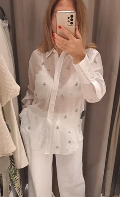 $97.53 • Buy Zara Bnwt 2023. Off White Jewel Embroidered Shirt Semi Sheer. 4786/271