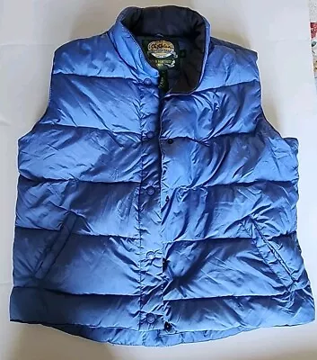 Cabelas Puffer Snap Vest Mens Medium Blue Premier Northern Goose Down 550 Fill • $29.94