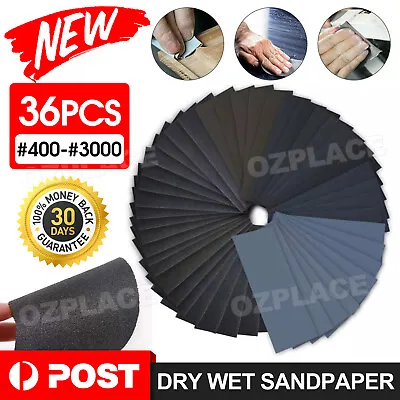 $8.25 • Buy 36x Wet Dry Sandpaper Sheets 400-3000 Grit Sanding Pad Abrasive Polishing Paper