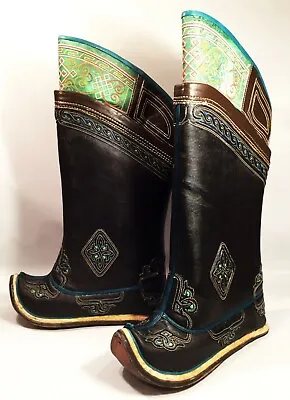 Vintage Mongolian Boots. Knee-high W/ Turquoise Accents. Hand Made. Embroidery. • $389