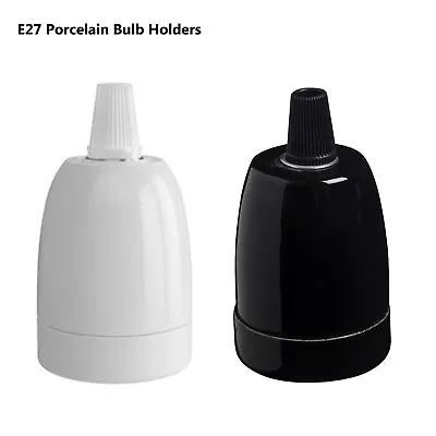 Edison Bulb Holder With Cord Grip E27 Porcelain White / Black Lamp Pendant Parts • £5.89