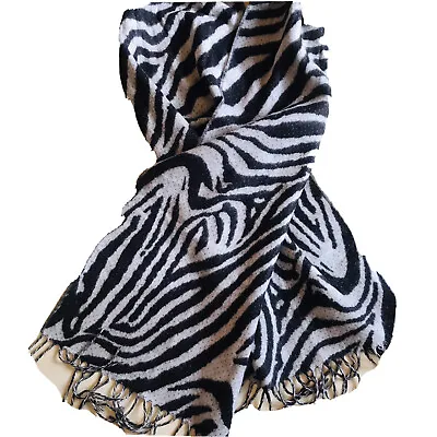 Merona Zebra Print Flannel Scarf Acrylic Fringed Winter Wrap Black White Womens • $13.50