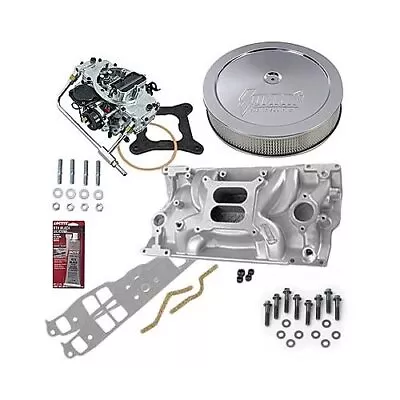 SBC Chevy 350 Vortec Stage 1 Intake Manifold 600 Cfm Carb & Air Cleaner Combo • $649.83
