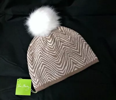 Vera Bradley ZEBRA INTARSIA COZY KNIT Hat With Fleece Ear Warmer Tan Cream NWT • $14.98