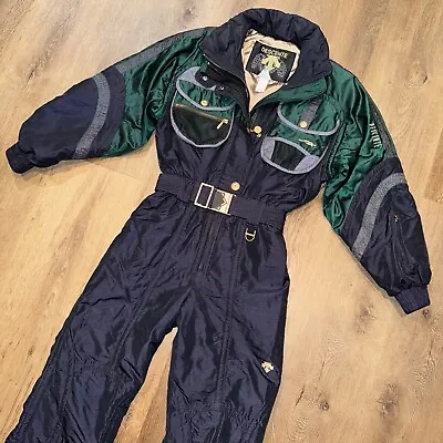 Descente Ski Suit Snowsuit One Piece Snow Bib Retro Vintage Apres Navy Womens 8 • $159.99