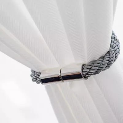 2PCS Magnetic Curtain Tiebacks Tie Backs Buckle Clips Weave Rope Holdbacks Home • £6.35