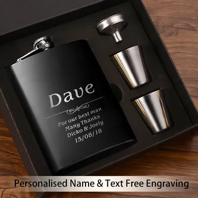 £11.99 • Buy Personalised Wedding Hip Flask 6oz Custom Engraved Best Man Groom Usher Gift