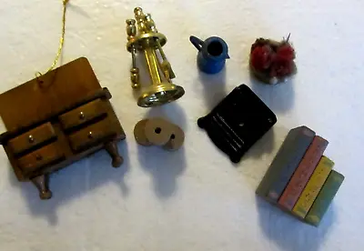 Lot Of 7 Dollhouse Miniature Accessories--buffet Fireplace Irons Typewriter • $12.99
