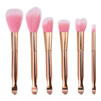 6 Pcs Makeup Brush Set Concealer Blush Metal Handle Rose Gold Tone Pink • $14.66