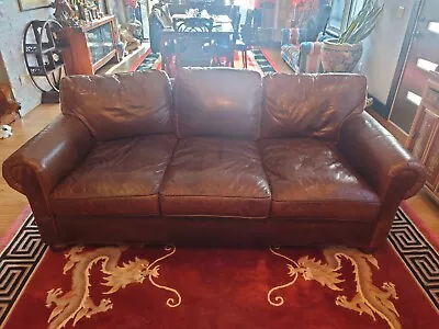 Rh Restoration Hardware Original Lancaster Leather Three Seat Cushion Luxe Sofa • $500