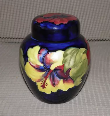 Mid-Century MOORCROFT GINGER JAR Pottery Flowers Cobalt Blue England 6.25  • $69.99