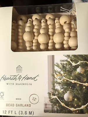 New Hearth & Hand W/Magnolia Christmas Wooden Bead Garland Natural 12’ Target • $10.49