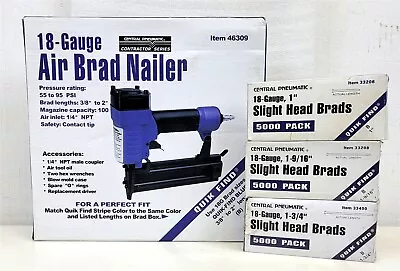 Central Pneumatic #46309 18 Gauge Air Brad Nailer + 1  1-9/16  1-3/4  Brads T389 • $29.95