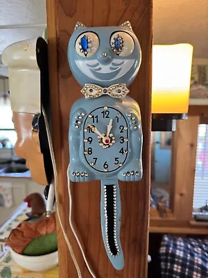 Vintage Jeweled Blue Kit Kat Clock • $450