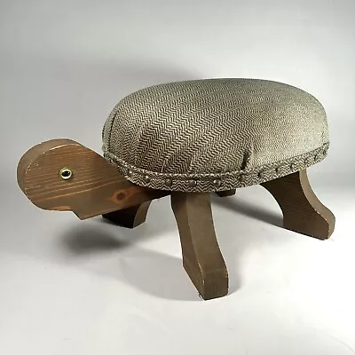 Vintage Carved Turtle Upholstered Ottoman Foot Stool Wooden Gray MCM 1970s • $28.50