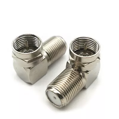 2 X F TYPE RIGHT ANGLE SATELLITE CONNECTOR ELBOW MALE TO FEMALE COUPLER ADAPTER • £3.45