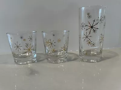 Vtg MCM Royal Star Glow Atomic Star Burst Juice 2 Whiskey Glasses And 1 Tumbler • $25