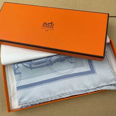 $228.89 • Buy HERMES Petit Carre 40 Silk Scarf 15  Ex-Libris With Box Light Blue 40cm
