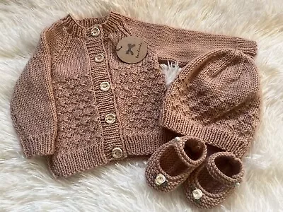 Hand Knitted Baby Girls Cardigan Set 0-3 Months • £5.99