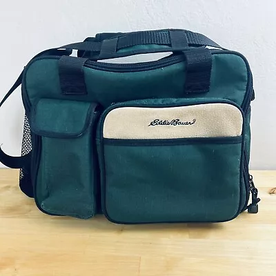 Eddie Bauer Green Canvas Leather Diaper Bag Luggage Carry On Crossbody • $24.99