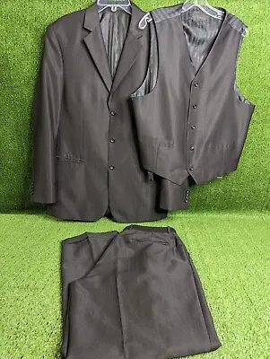 Mens Vinci Three Piece Three Button Dark Gray Suit See Pictures • $101.56