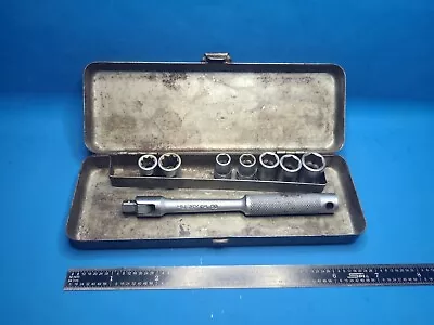 Vintage Husky CM50 1/4  Breaker Bar And Sockets In Metal Tin • $23.75