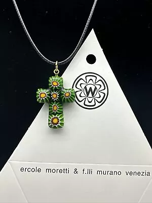 Authentic Murano Glass Millefiori Cross Pendant Necklace - ML - 11 • $25.99