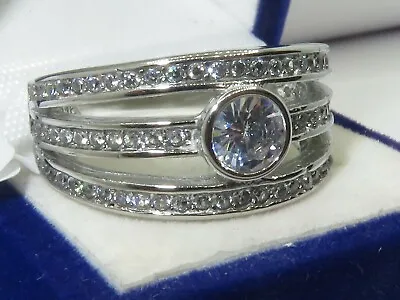 Ladies Bezel Ring Dome Cz Stainless Steel Silver Dress  Sparkling All Size 1525 • £22.99